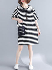 Loose Striped Round-neck Shirt Dress