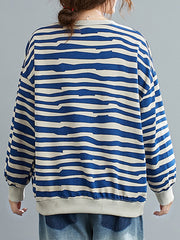 Women Striped Casual Loose Round Neck Contrast Color Pullover Sweatshirt