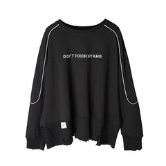 Letter Printed Irregular Long-Sleeved Blouse