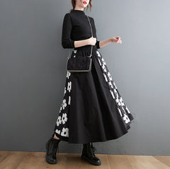 Embroidery Splicing Elastic High Waist A-Line Skirt