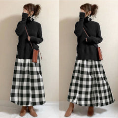 Black And White Plaid Stitching Fake Two-Piece Dress