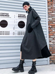 Splicing Color Loose Long Hooded A-Line Dress