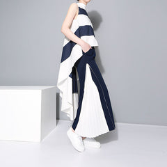 Unique Stitching Pleated Chiffon Culottes Wide-Leg Pants