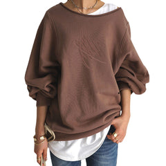 Loose Long Sleeve Casual Round Neck Solid Color Sweatshirt