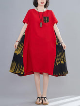 Loose Round Neck Printed Splicing Dress