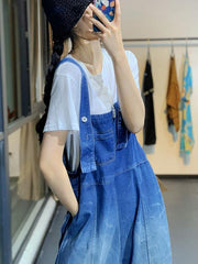 Vintage Gradient Split-Joint Denim Overalls