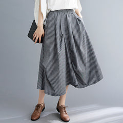 Vertical Striped Elastic Waist Skirt