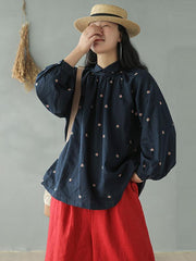 Vintage Loose Embroidered Doll Collar Shirt