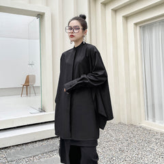 Women Stand Collar Long Sleeve Irregular Shirt