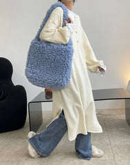 Loose Soft V Neck Lantern Long Sleeve Midi Dress