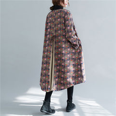 Women Plus Velvet Round Neck Print Casual Coat