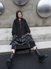 Women Stitching Hooded Long Sleeve Dress