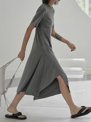 Retro Solid Color Wrapped Irregular Slim Dress