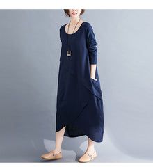 Casual Round Neck Irregularr Midi Dress