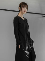 Women Chinese Style Disc Button Pleated Solid Color Casual T-Shirt