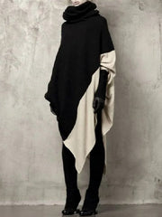 Stylish Asymmetric Split-Joint Contrast Color Heaps Collar Sweatshirt Top