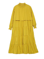 Solid Color Loose Pleated A-Line Dress