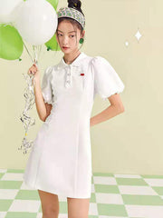 Preppy Style Solid Polo Knitted Mini Dress
