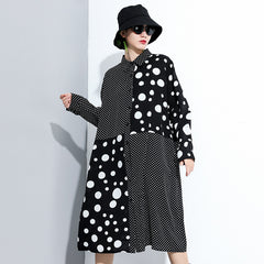 Women Polka Dot Print Long Sleeve Shirt Dress
