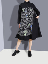 Retro Lapel Printing Loose Thin Dress