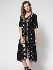 Simple Embroidered V-neck Maxi Dress