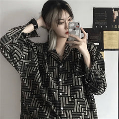 Women Abstract Print All Match Single Breaste Shirt