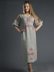 Vintage Embroidered Puff Sleeves Lace-up Long Dress