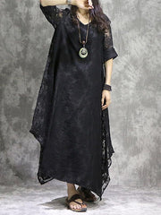 Black False-two Hollowed Pure Maxi Dress
