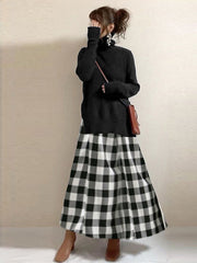 Black And White Plaid Stitching Fake Two-Piece Dress