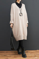 Large Size Simple Solid Color Mid-Length Knitted Sweater Dress
