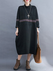 Large Size High Neck Loose Casual Midi Dress