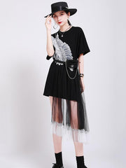 Fashion Split-Joint Printed Gauze Dress