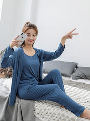 Three-Pieces Comfortable Solid Color Pajama