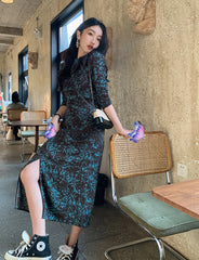 Maple Printed Long Sleeve Skinny Midi Dress