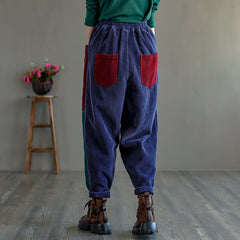 Retro Color-Block Thicken Harem Pants