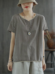 Artistic Retro Stripe T-Shirts Tops
