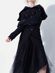 Women Lapel Diamond Casual Sweatshirt