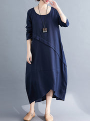 Casual Round Neck Irregularr Midi Dress