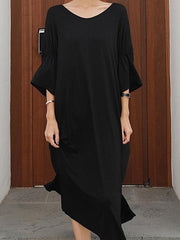 Sexy Back Loose Black horn Sleeve Long Dress