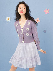 Cute Floral V-Neck Knitted Cover-Up