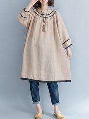 Vintage Round-Neck Printed Midi Dress