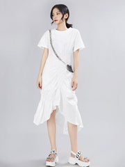 Summer Asymmetric Solid Ruffled Dress