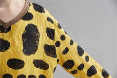 Women Long Sleeve Loose Polka Dot V-Neck Printed T-Shirt