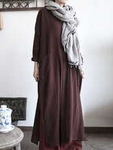 Solid Color Loose V-Neck Split-Side Dress