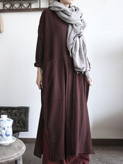 Solid Color Loose V-Neck Split-Side Dress