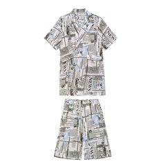 Women Lapel Print Short Sleeve Short Sleeve Two-Piece Set