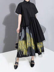 Loose Asymmetric Splicing Print Dress