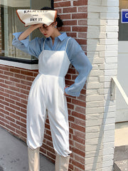 Simple Solid Color High Waist Suspenders Casual Jumpsuits