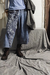 Denim Stitching Print Wide Leg Pants