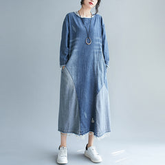 Women Stitching Round Neck Denim Dress